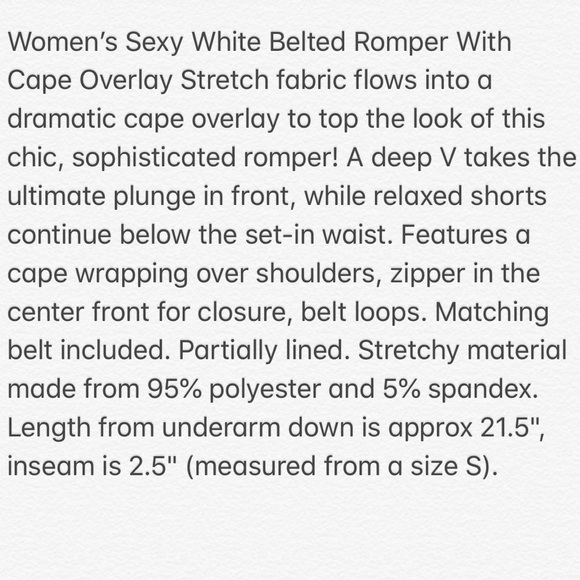 White belted romper with cape overlay NWT - Picture 4 of 4